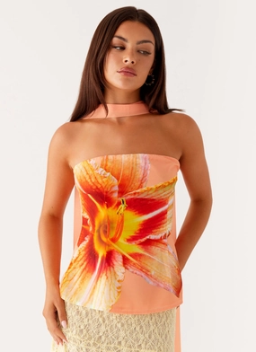 Blaise Scarf Top - Orange Floral ReflectiveTrimDetails HighNeckCut