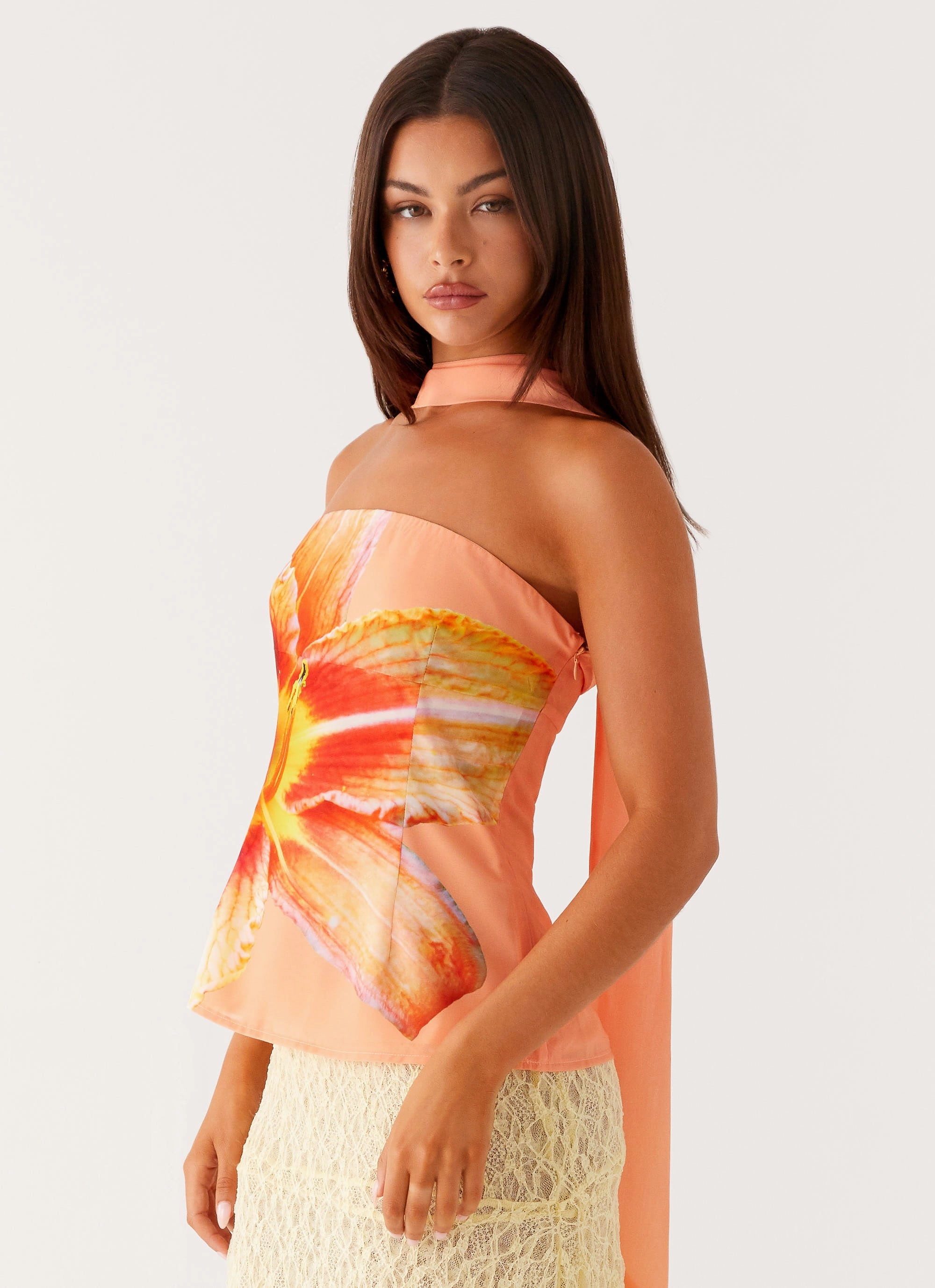 Blaise Scarf Top - Orange Floral Versatile Layering Piece