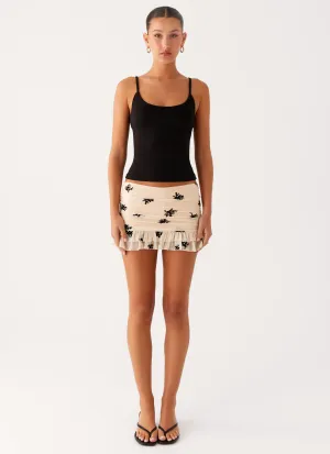 Elasticized Hem Blind Faith Flock Mini Skort - Cream