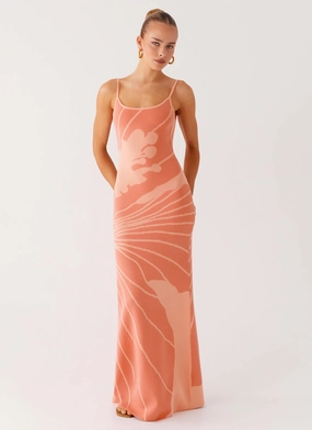 Bliss View Knit Maxi Dress - Peach classic waist Bliss View Knit Maxi Dress - Peach Luxe Fit Layered Comfort Wear