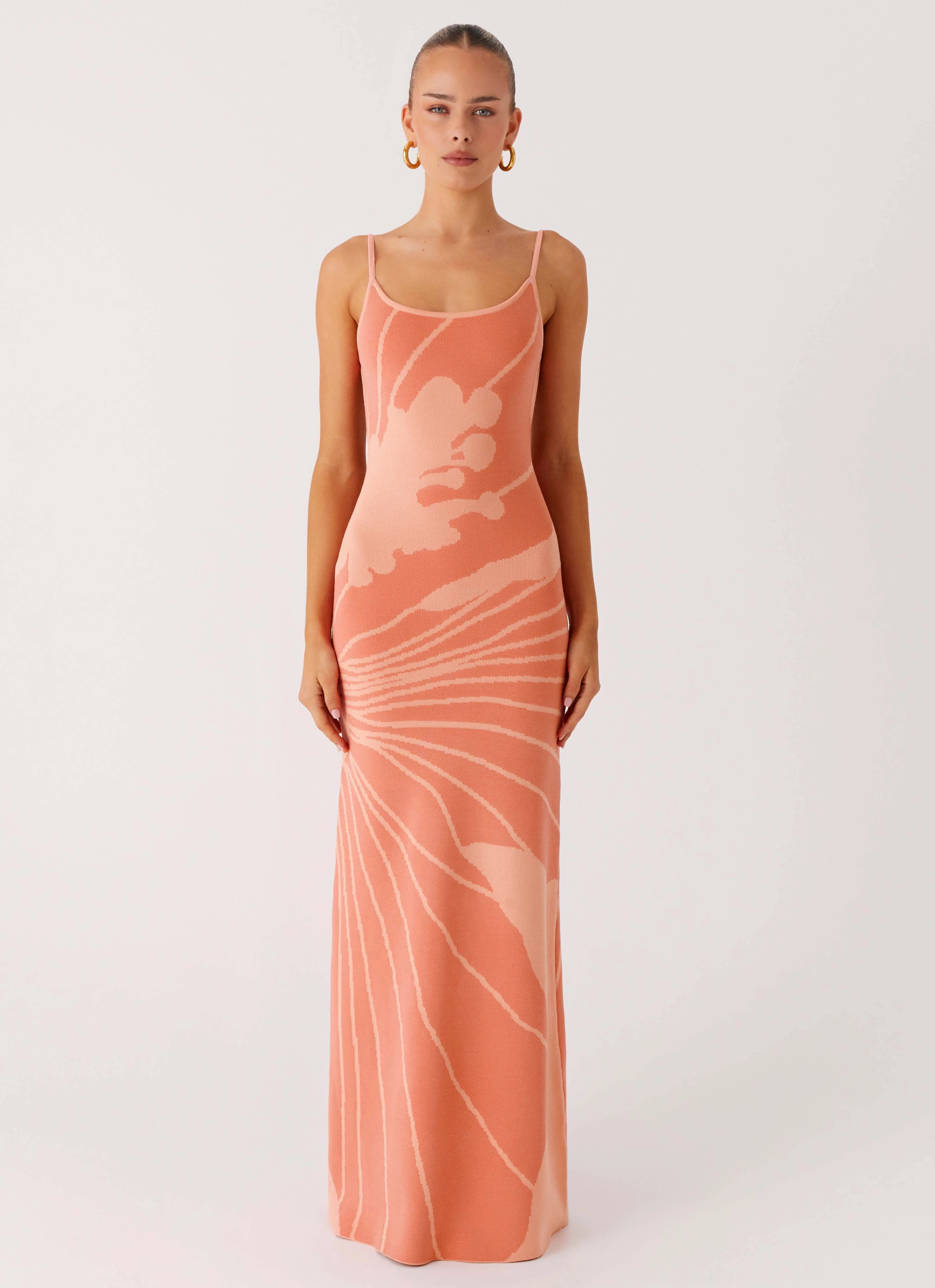 Bliss View Knit Maxi Dress - Peach Easy Drape Sophisticated Edge