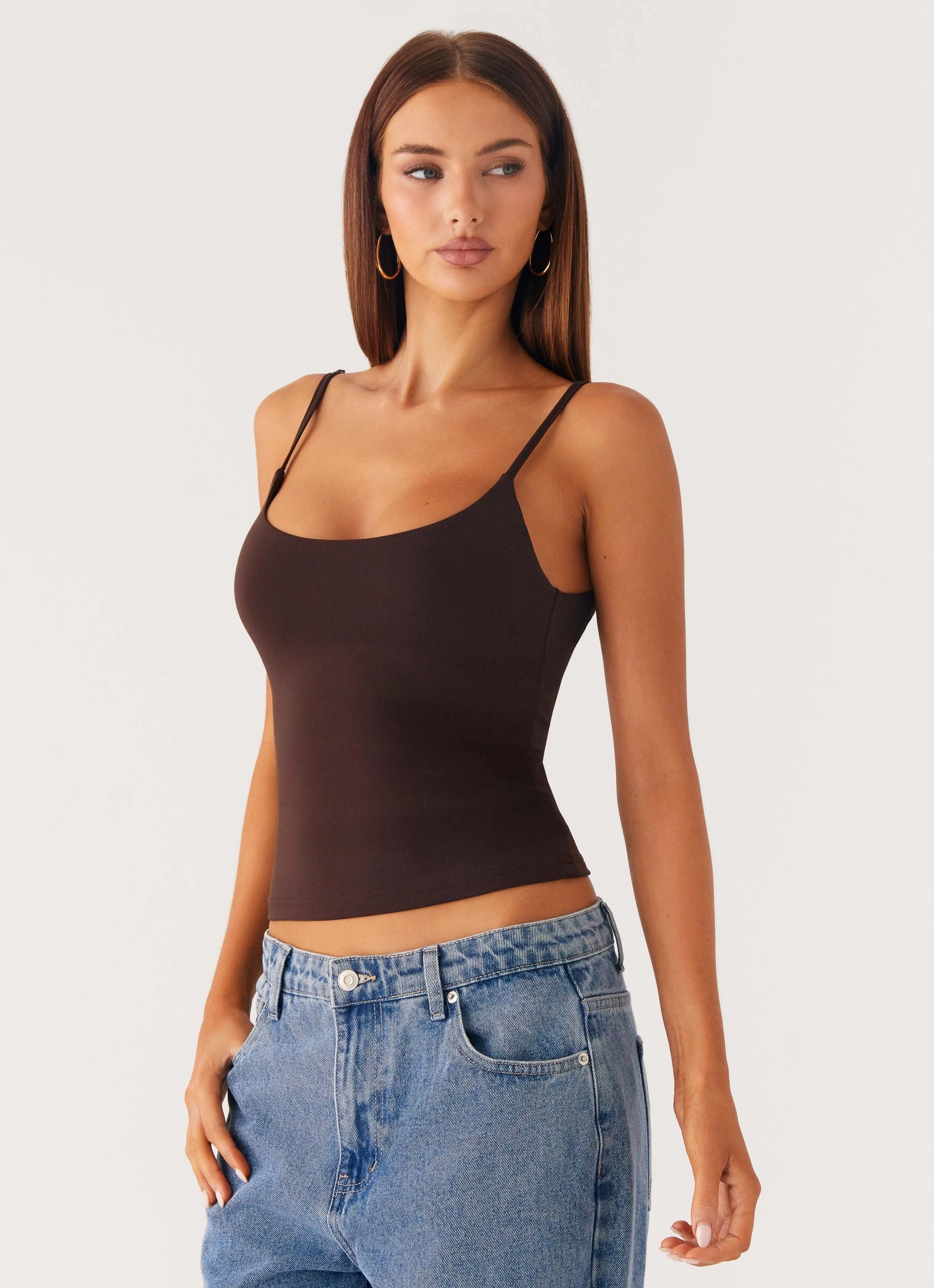 Flexible Shoulder Gusset AntiStaticTreatment Blondie Tank Top - Chocolate