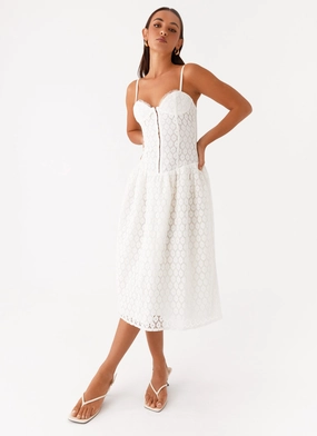 Blooming Corset Midi Dress - White Mid Fit