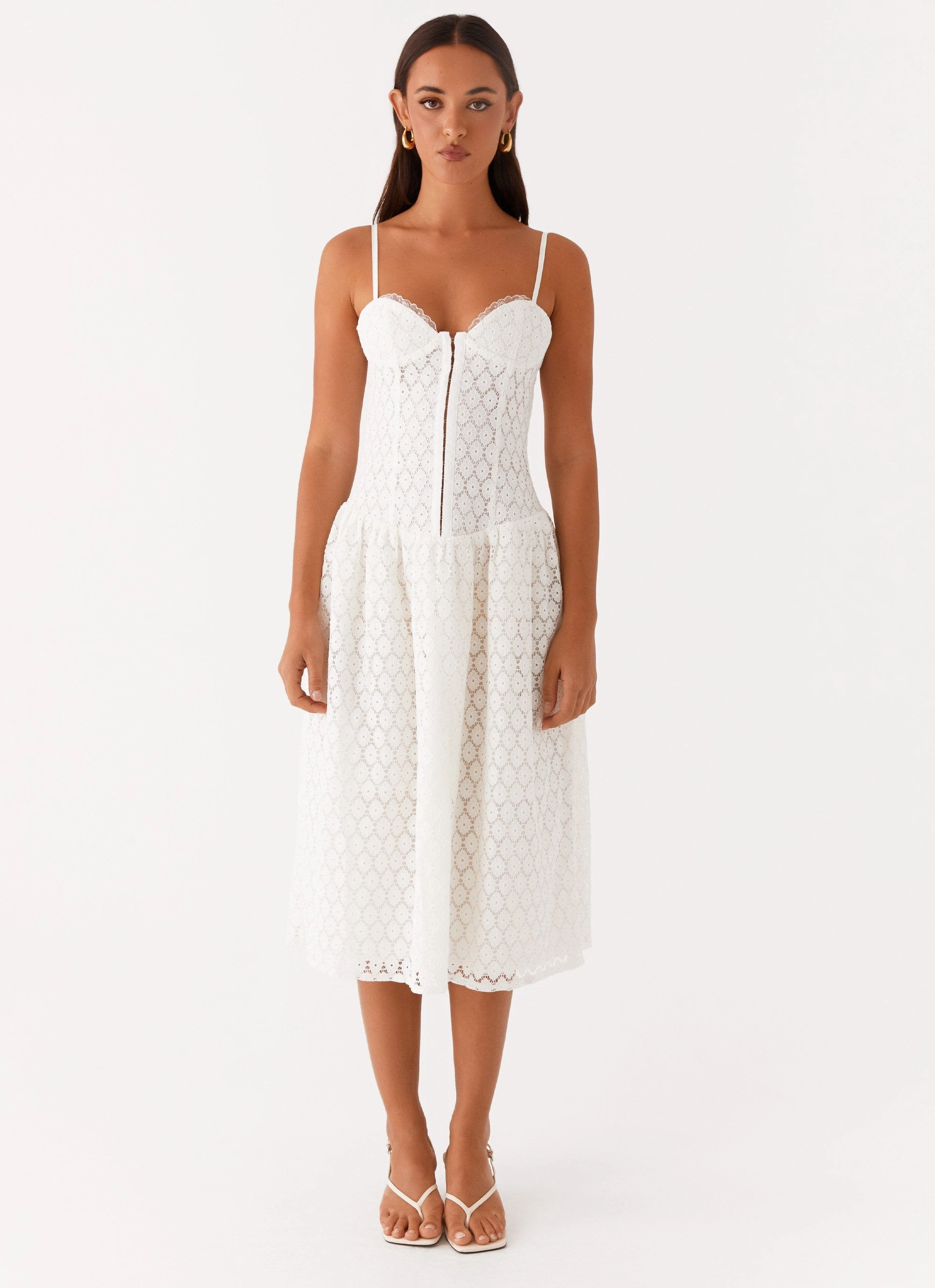 Sun-Protective Fall Style Blooming Corset Midi Dress - White