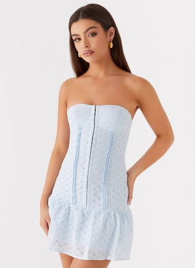 Bloomsbury Bustier Mini Dress - Blue Fashion Ensemble Ombre-Effect Bloomsbury Bustier Mini Dress - Blue