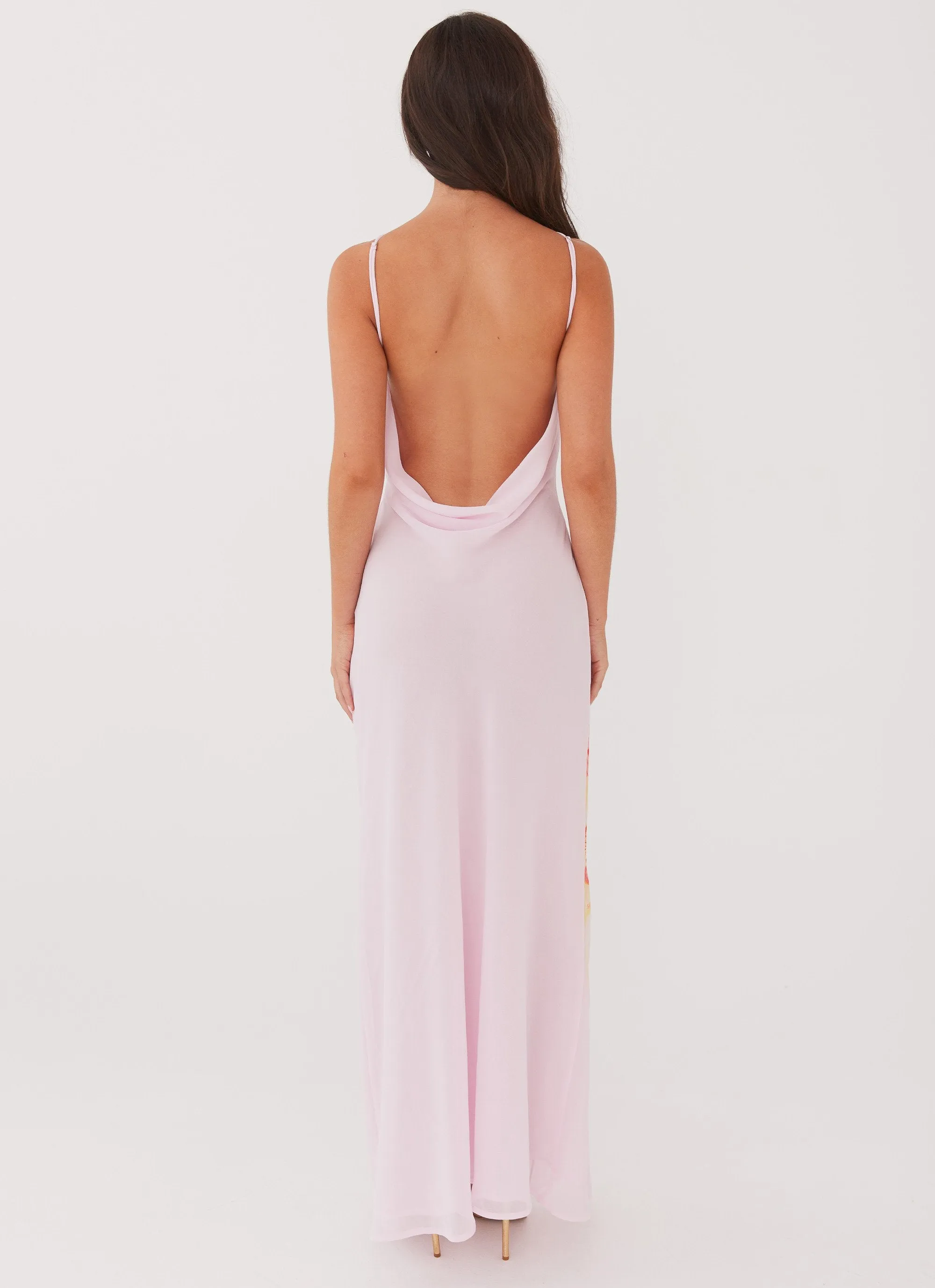 Weekend Casual Quick Dry Construction Blossom Hearts Maxi Dress - Pink Peony