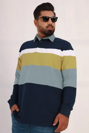Blue & Olive Tri Color Rugby Polo Shirt (Plus Size) - W22 - MP0124P