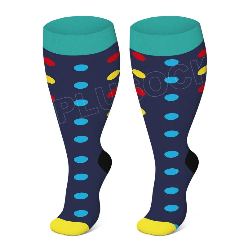 Blue Dot Heart Plus Size Compression Socks(3 Pairs)