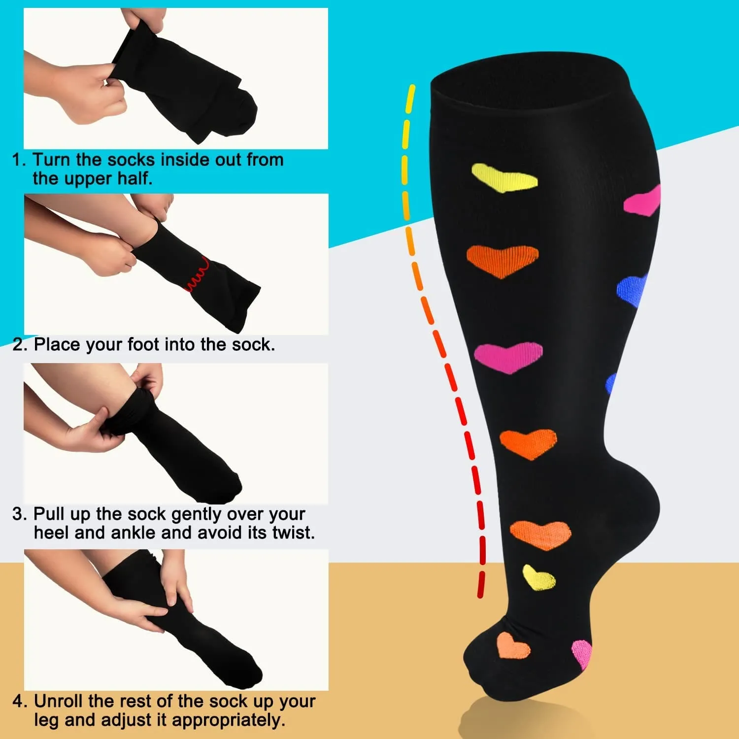 Blue Dot Heart Plus Size Compression Socks(3 Pairs)