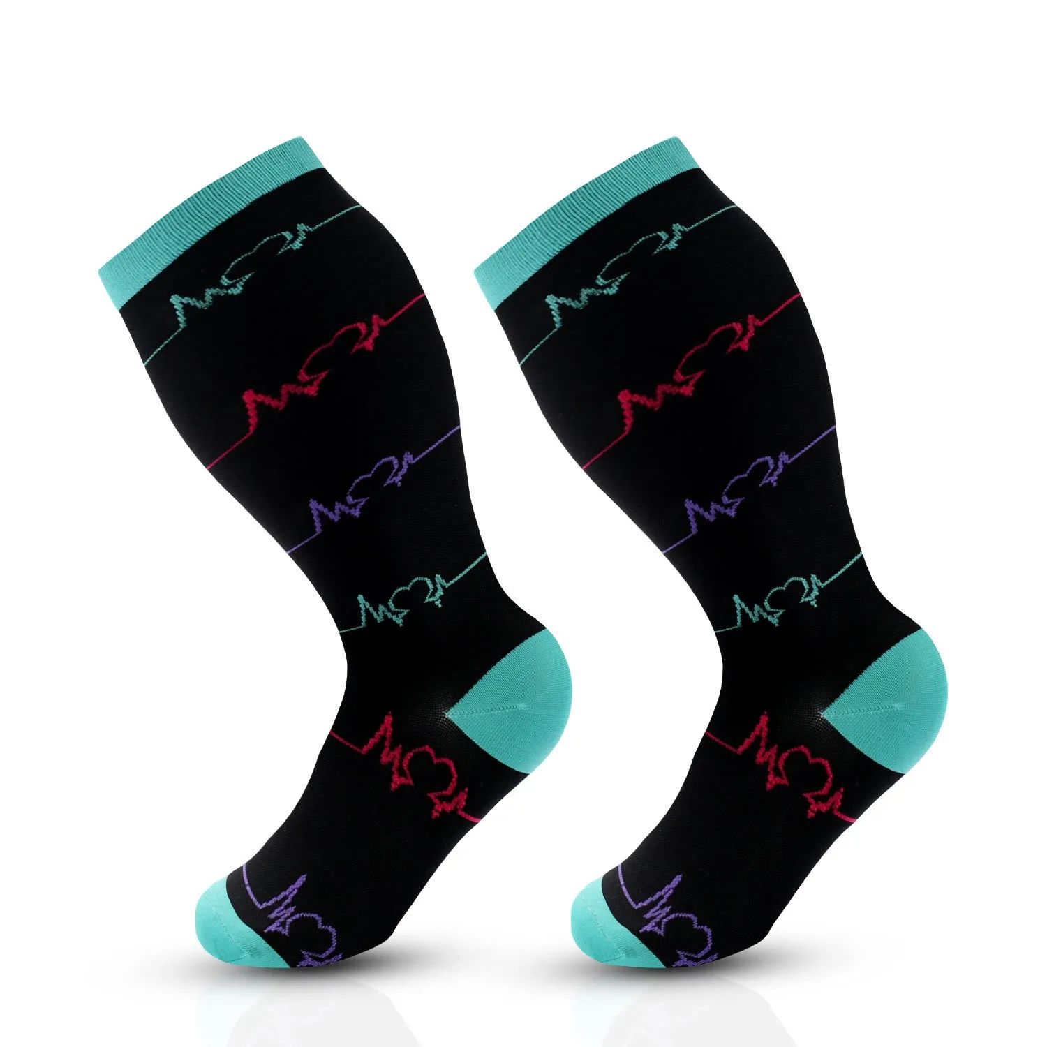 Blue Dot Heart Plus Size Compression Socks(3 Pairs)