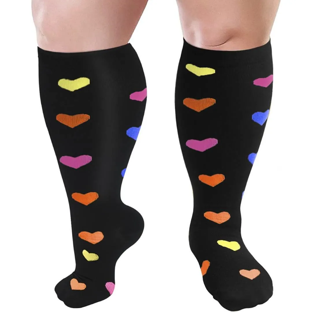 Blue Dot Heart Plus Size Compression Socks(3 Pairs)