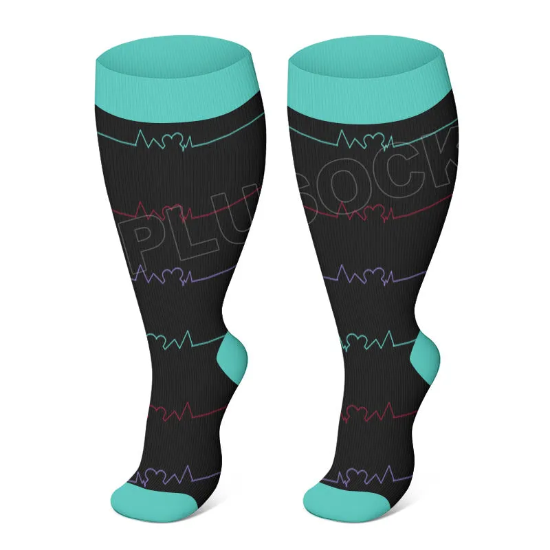 Blue Dot Heart Plus Size Compression Socks(3 Pairs)