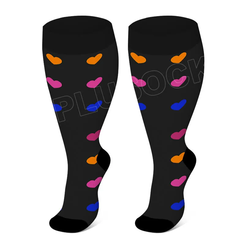 Blue Dot Heart Plus Size Compression Socks(3 Pairs)