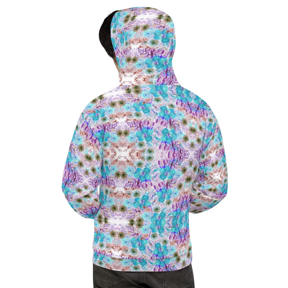 Blue Floral Print Men's Sweatshirt, Best Flower Print Unisex Hoodie Form Men and Women-Made in EU