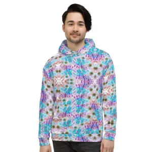 Blue Floral Print Men's Sweatshirt, Best Flower Print Unisex Hoodie Form Men and Women-Made in EU