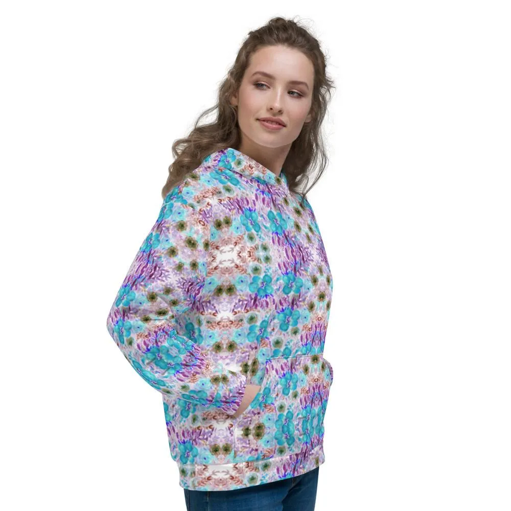Blue Floral Print Men's Sweatshirt, Best Flower Print Unisex Hoodie Form Men and Women-Made in EU