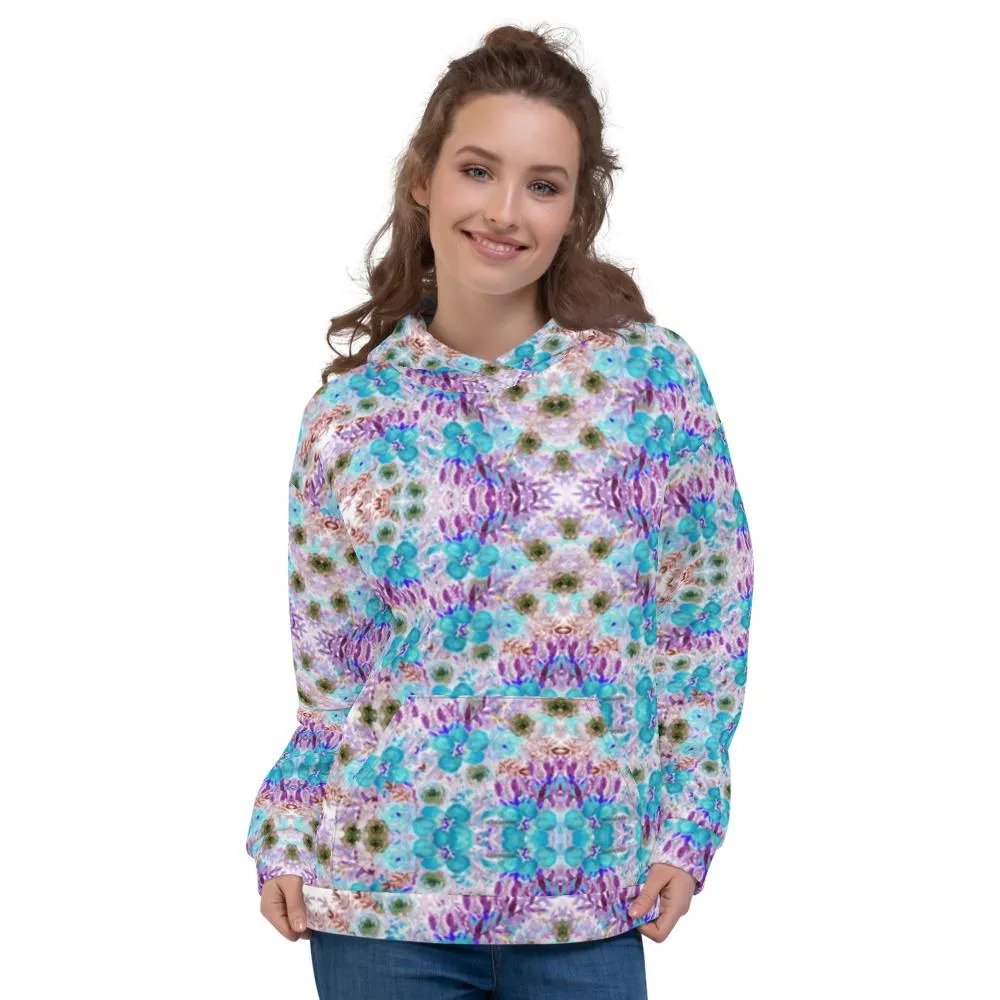 Blue Floral Print Men's Sweatshirt, Best Flower Print Unisex Hoodie Form Men and Women-Made in EU