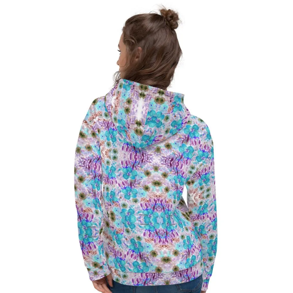 Blue Floral Print Men's Sweatshirt, Best Flower Print Unisex Hoodie Form Men and Women-Made in EU