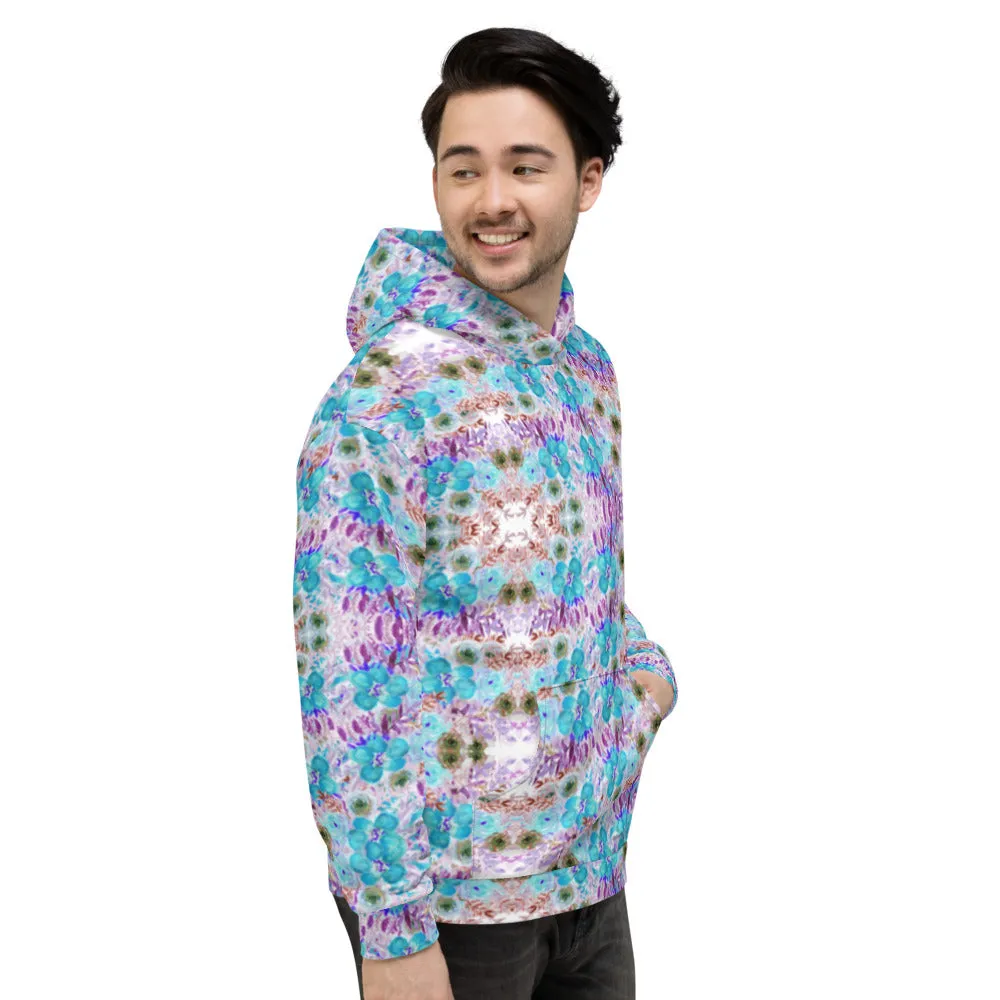 Blue Floral Print Men's Sweatshirt, Best Flower Print Unisex Hoodie Form Men and Women-Made in EU