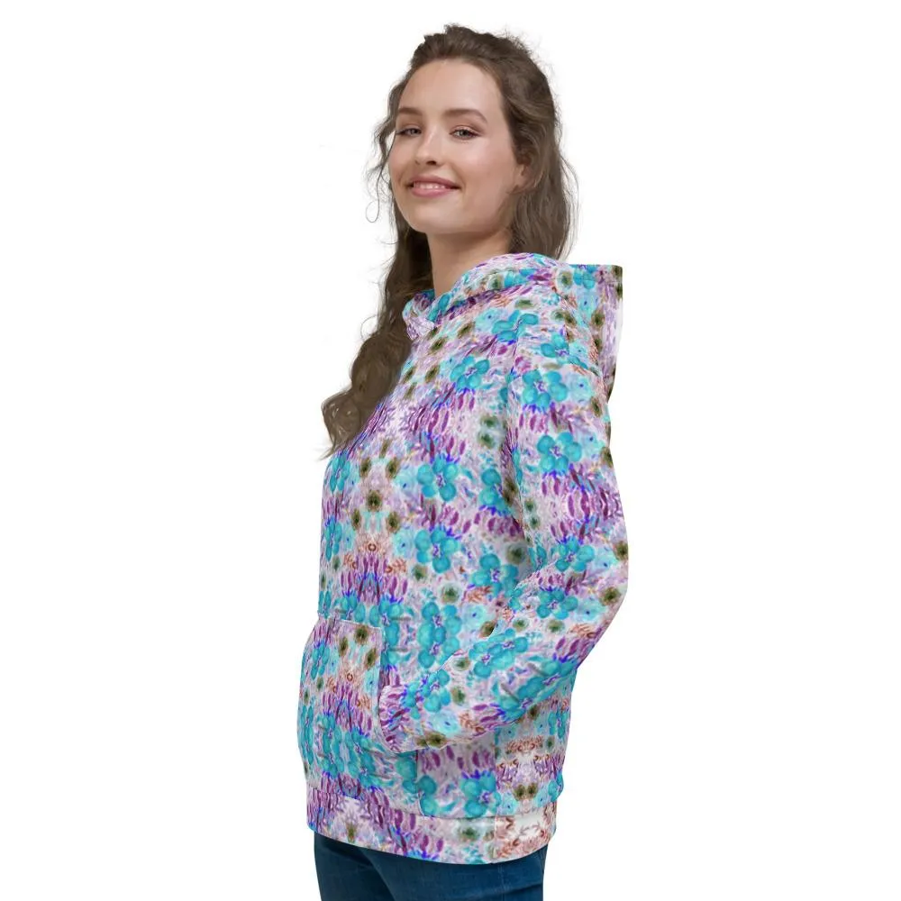 Blue Floral Print Men's Sweatshirt, Best Flower Print Unisex Hoodie Form Men and Women-Made in EU