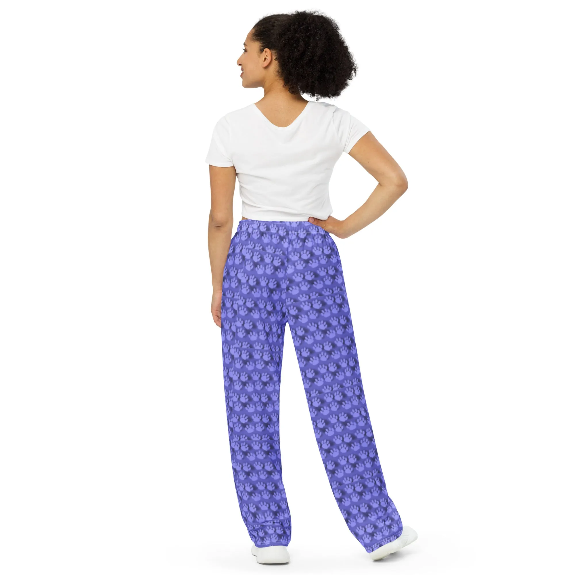 Blue Paw Prints All-over print unisex wide-leg pants