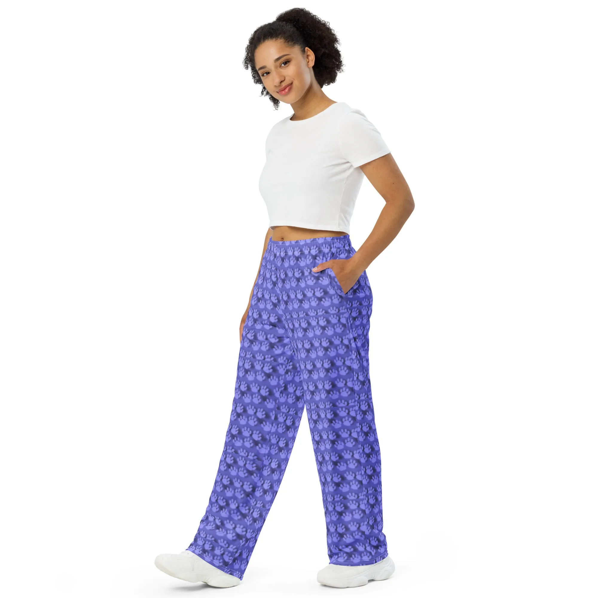 Blue Paw Prints All-over print unisex wide-leg pants