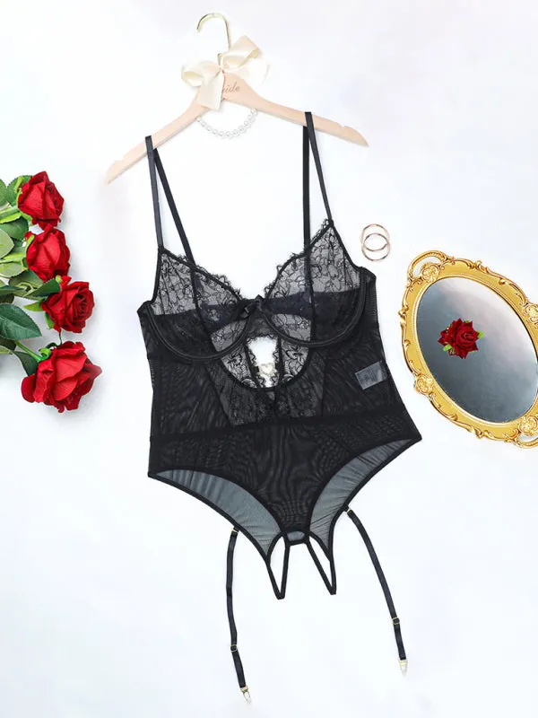 Blue Zone Planet |  Eve's Plus Size Eyelash Lace Bodysuit Lingerie Set