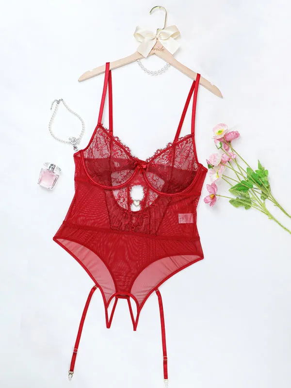 Blue Zone Planet |  Eve's Plus Size Eyelash Lace Bodysuit Lingerie Set