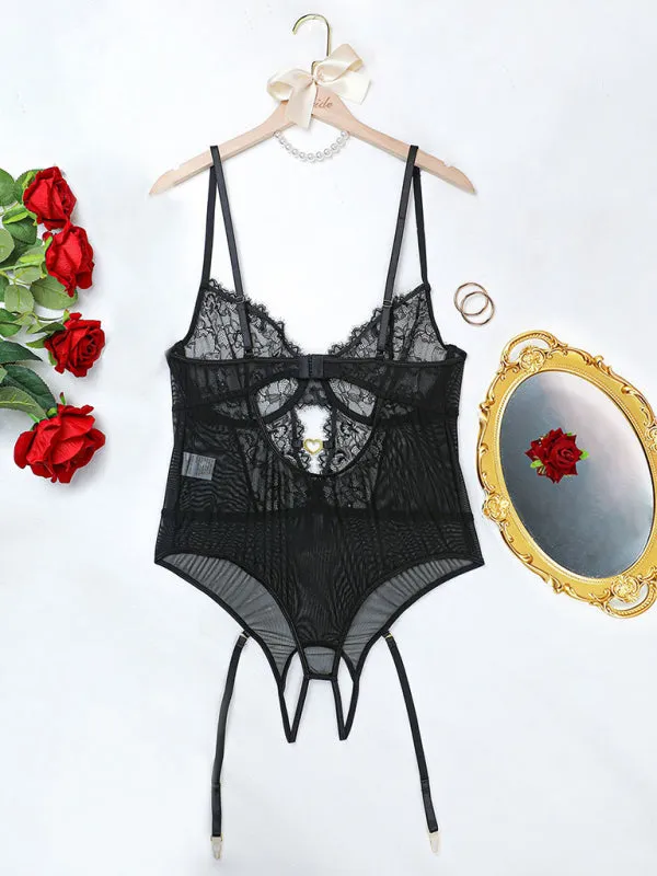 Blue Zone Planet |  Eve's Plus Size Eyelash Lace Bodysuit Lingerie Set