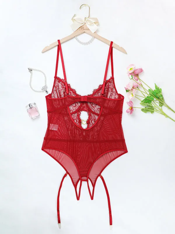 Blue Zone Planet |  Eve's Plus Size Eyelash Lace Bodysuit Lingerie Set