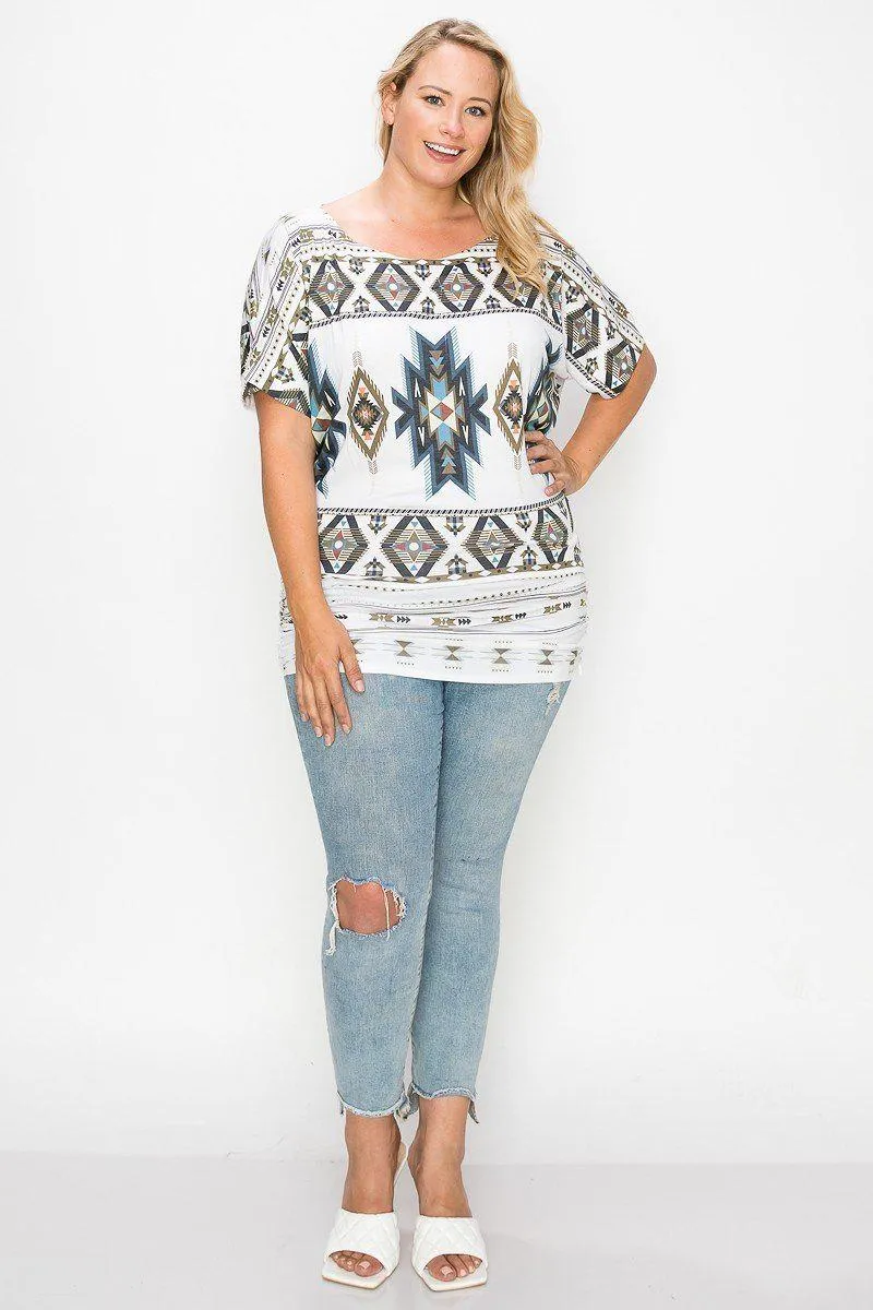 Blue Zone Planet |  Geometric-tribal Sublimation Print Top