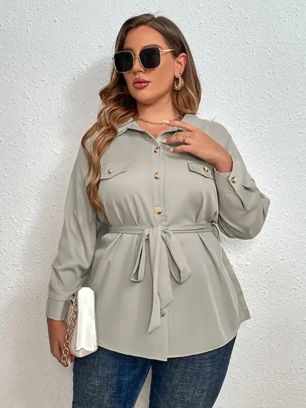 Blue Zone Planet |  Ivy's Plus Size Tie Lapel Cardigan Shirt Jacket