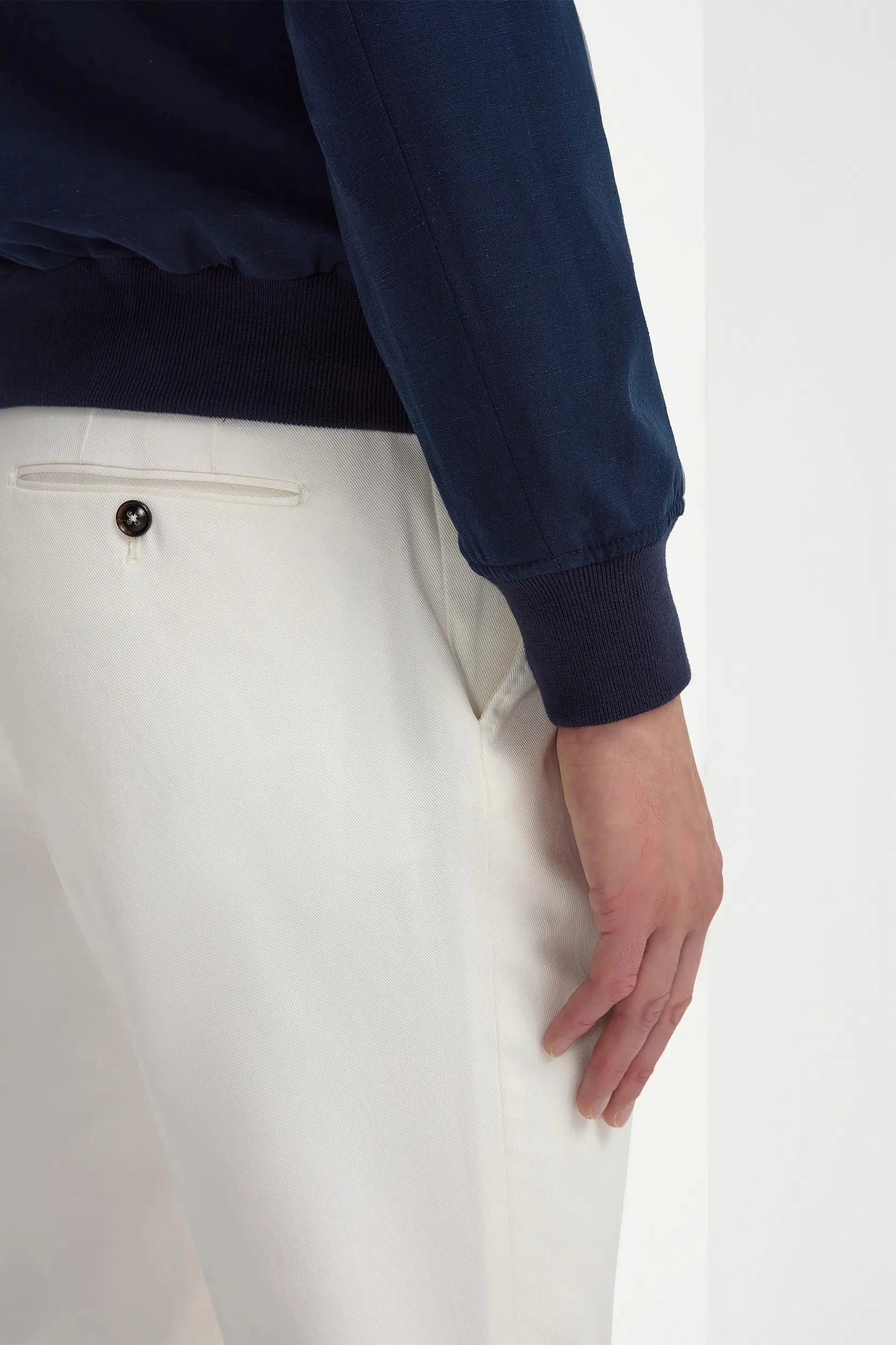 Blue cotton and silk bomber - Made in Italy