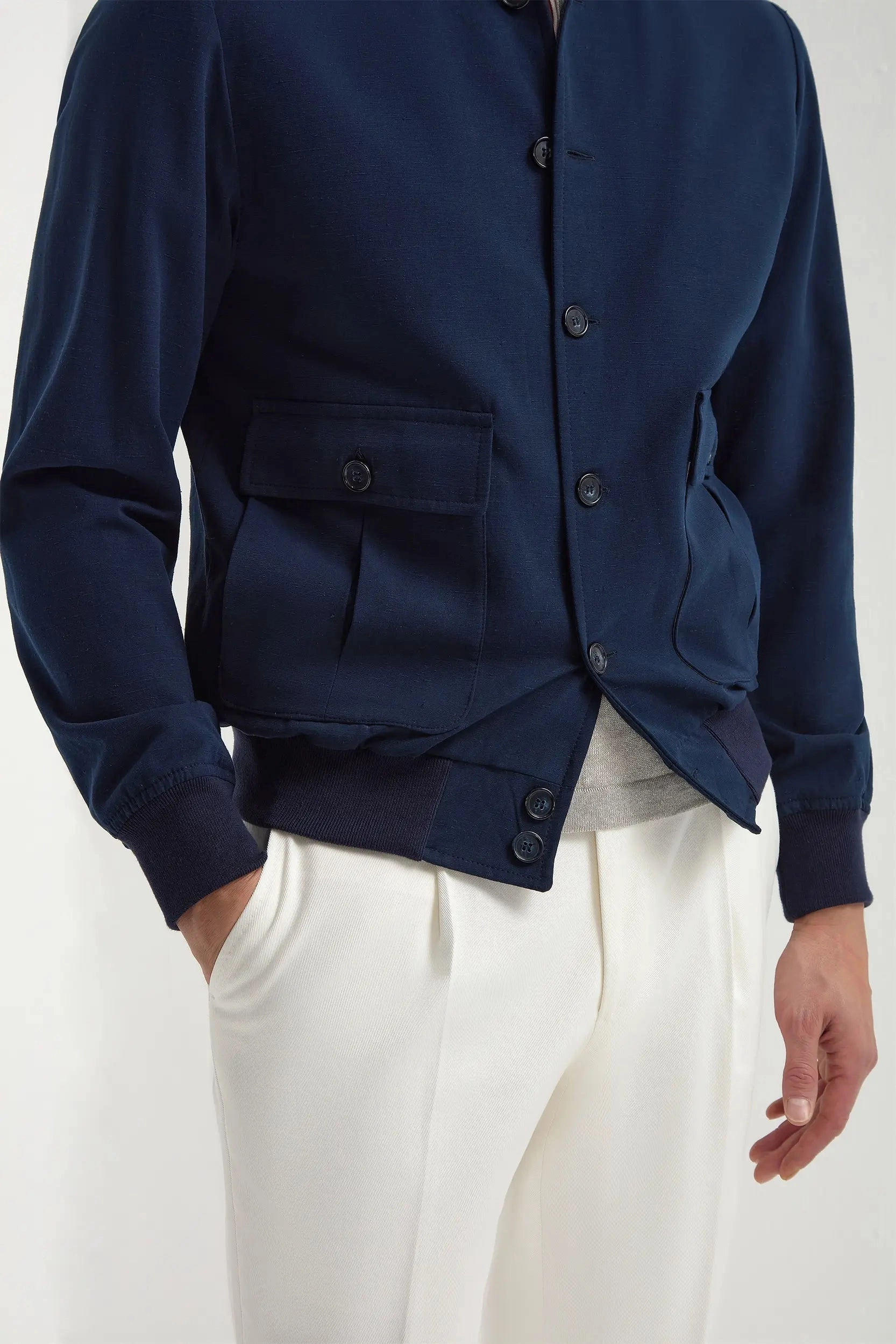 Blue cotton and silk bomber - Made in Italy