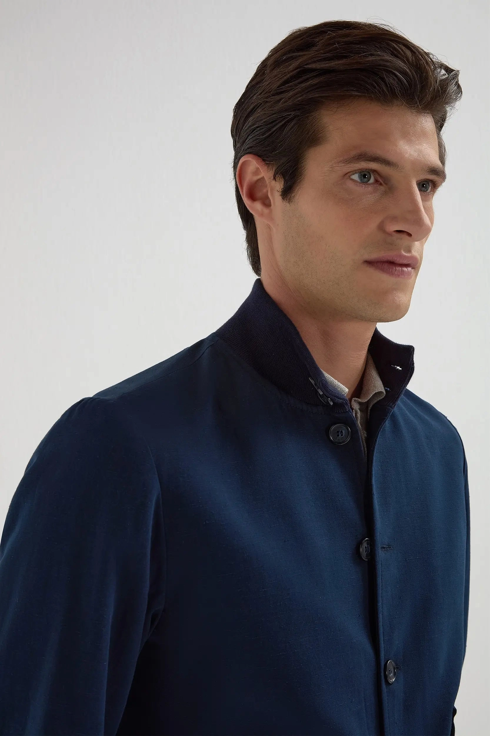 Blue cotton and silk bomber - Made in Italy