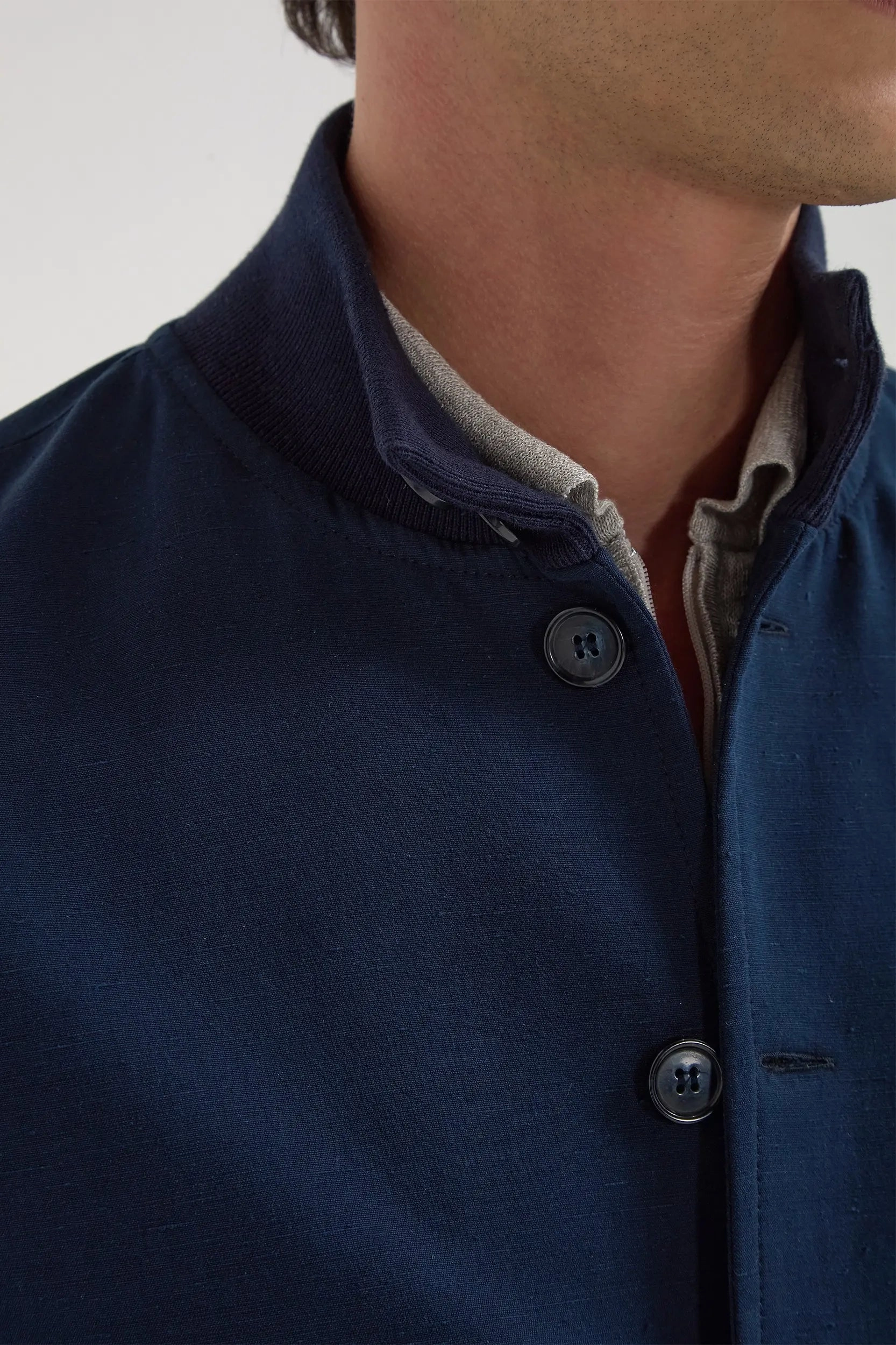 Blue cotton and silk bomber - Made in Italy