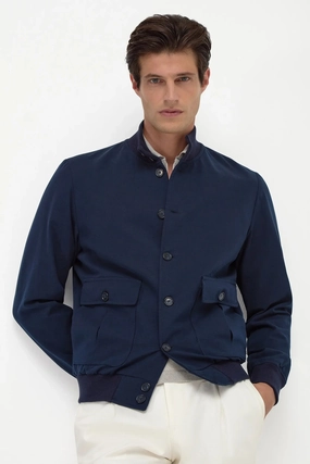 Blue cotton and silk bomber - Made in Italy Blue cotton and silk bomber - Made in Italy