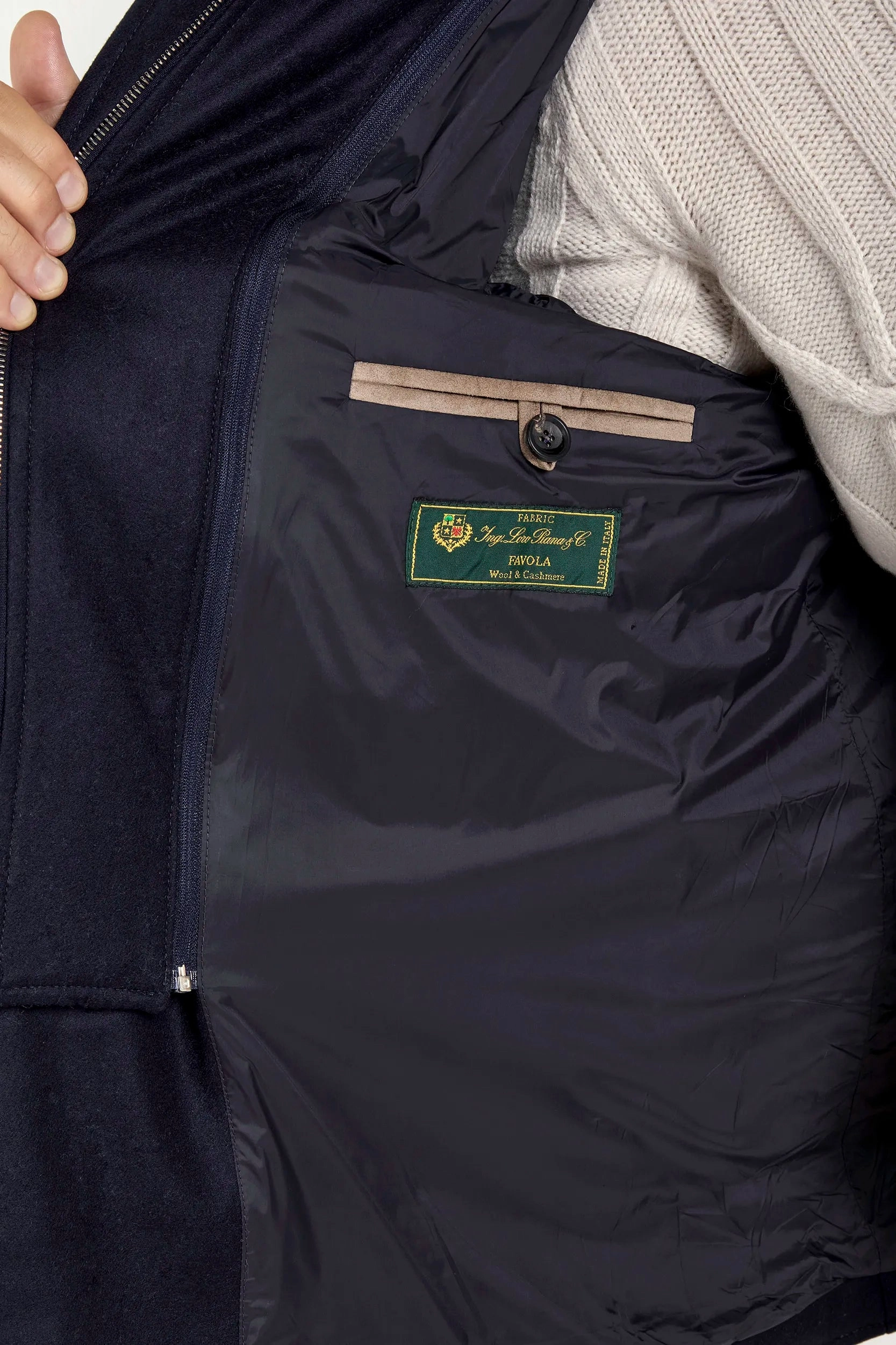 Blue down jacket in wool & cashmere ?C Made in Italy