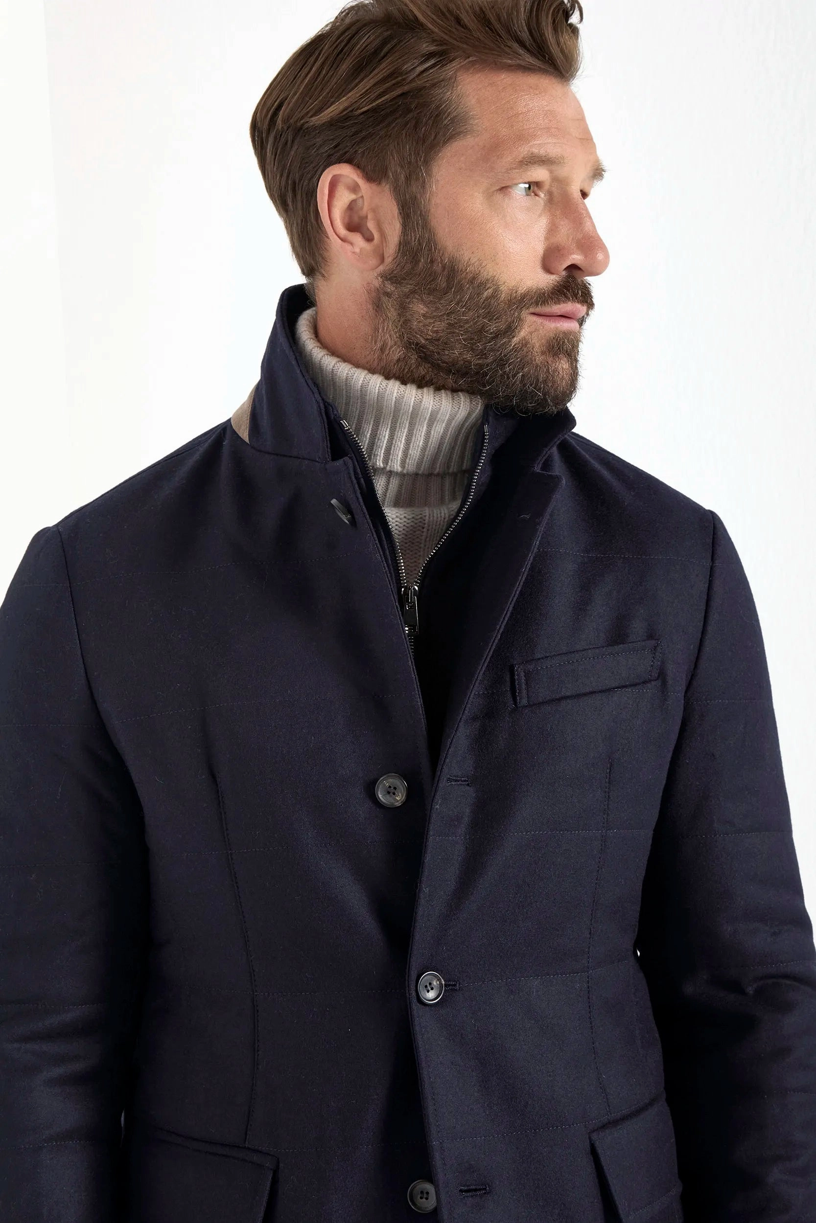 Blue down jacket in wool & cashmere ?C Made in Italy