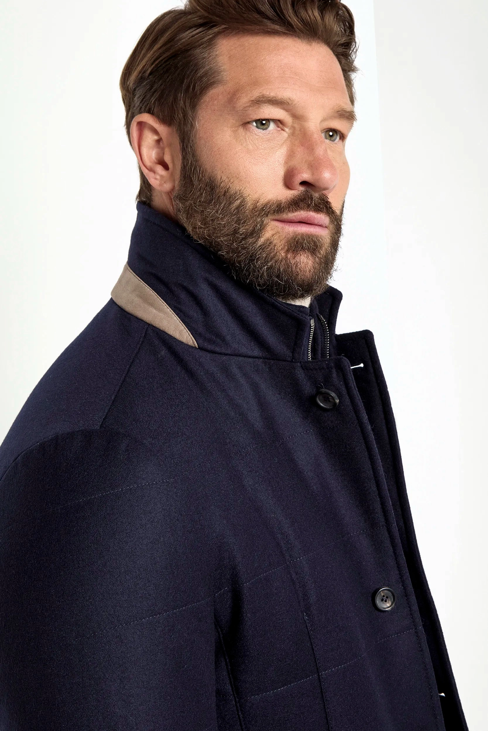 Blue down jacket in wool & cashmere ?C Made in Italy