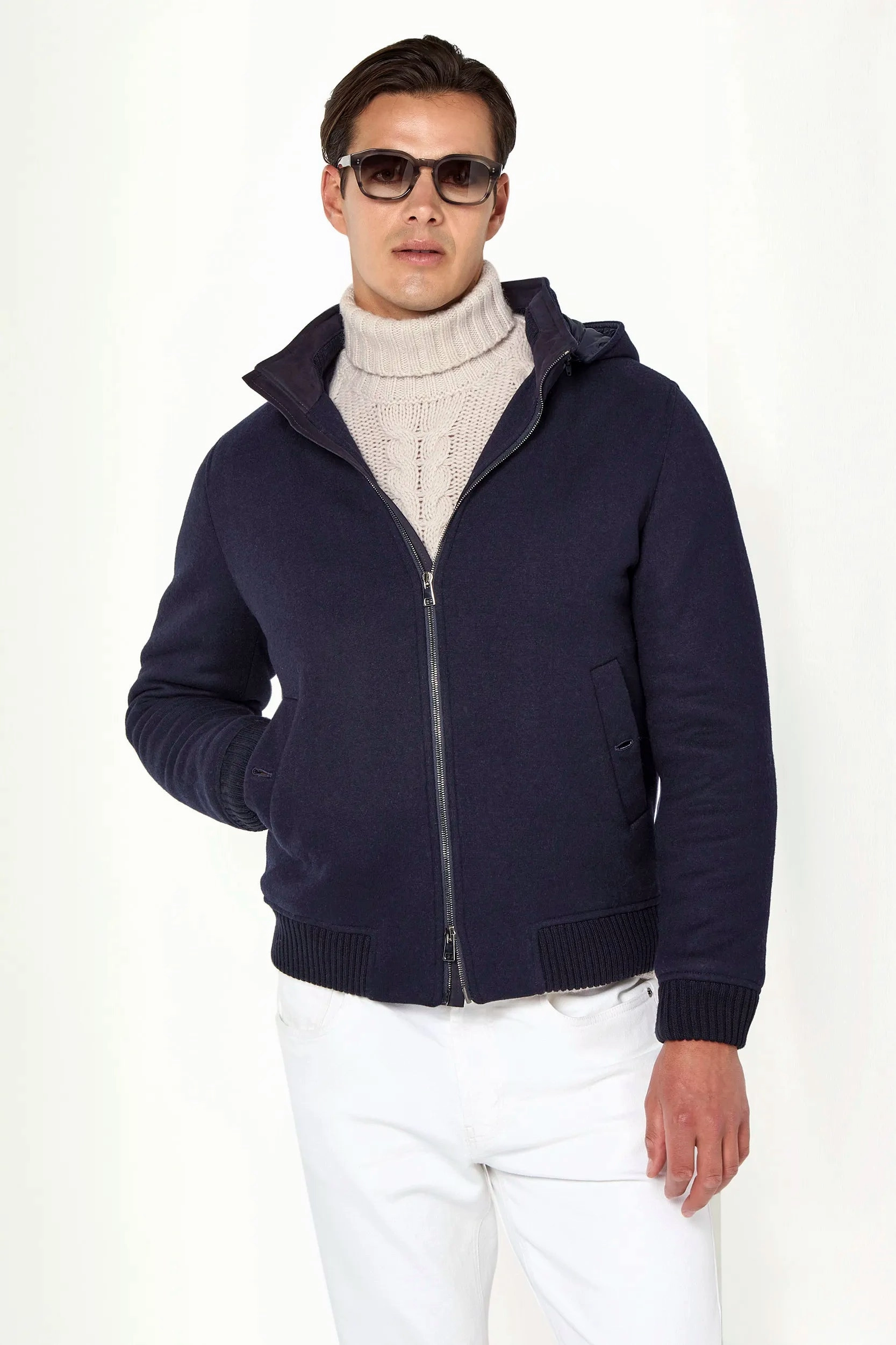 Blue hooded bomber - Made in Italy