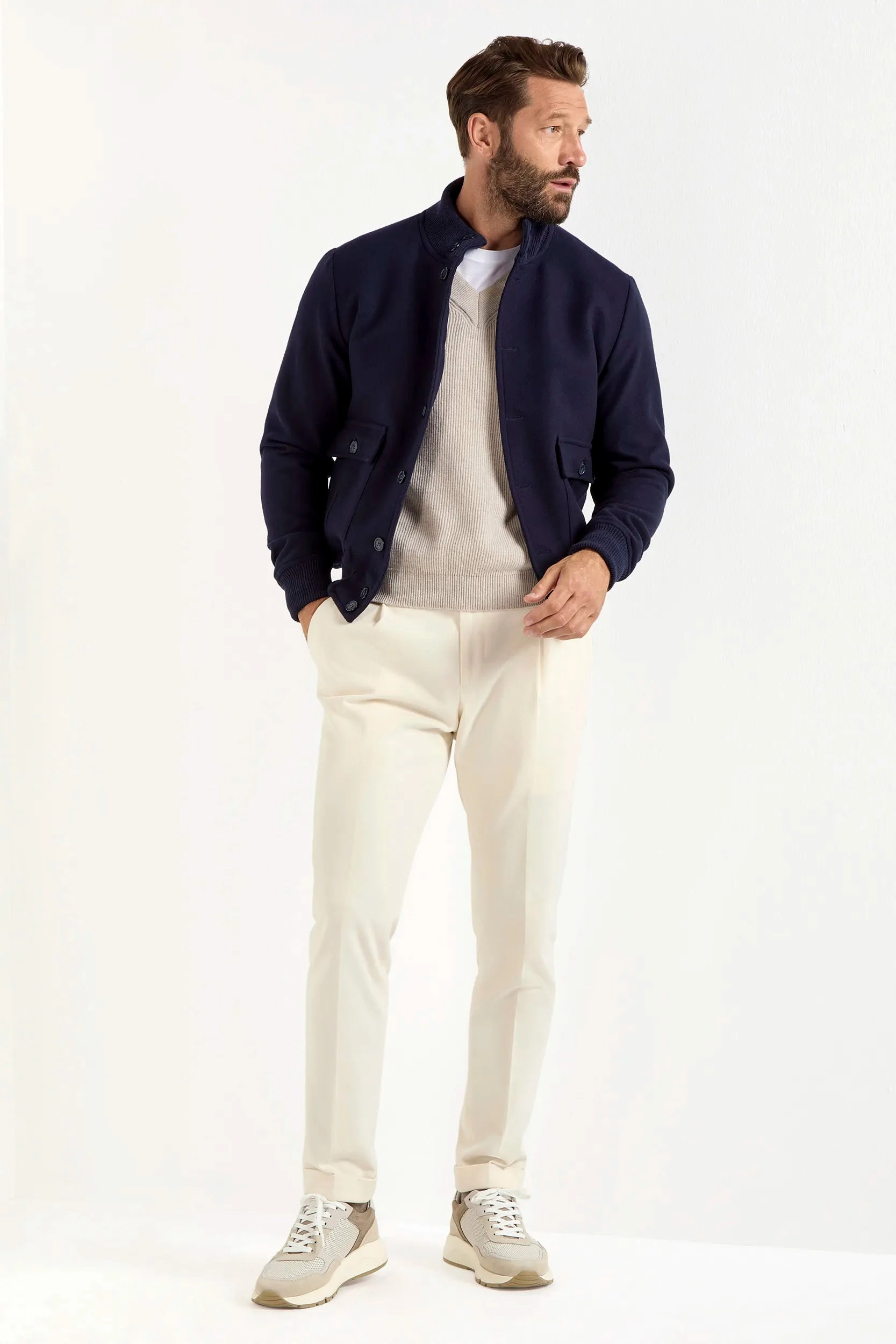 Blue Super 180's wool flannel bomber jacket ?C Made in Italy