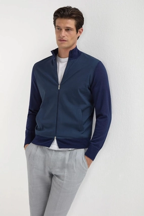 Blue wool & knit bomber - Made in Italy Blue wool & knit bomber - Made in Italy