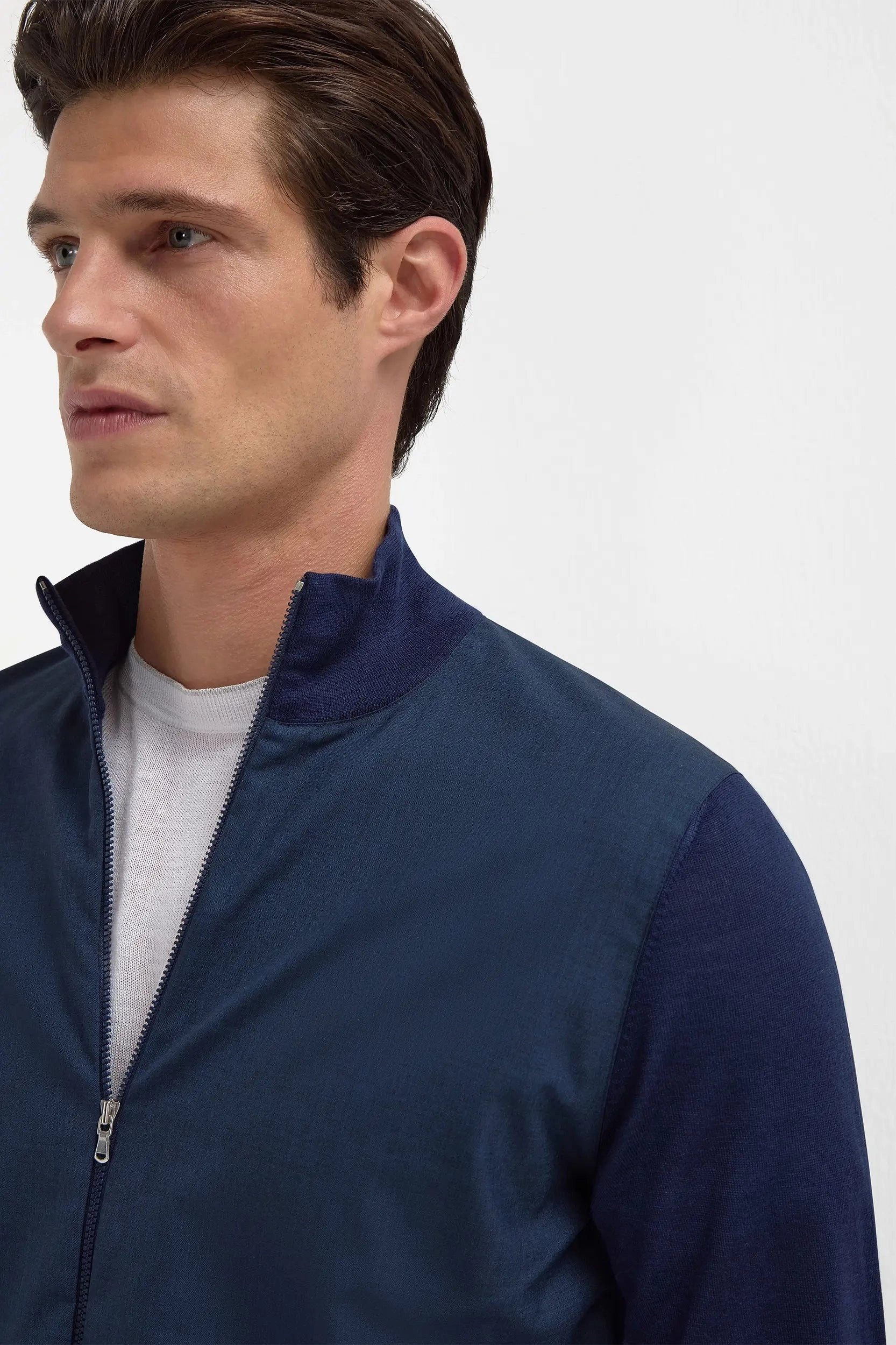 Blue wool & knit bomber - Made in Italy