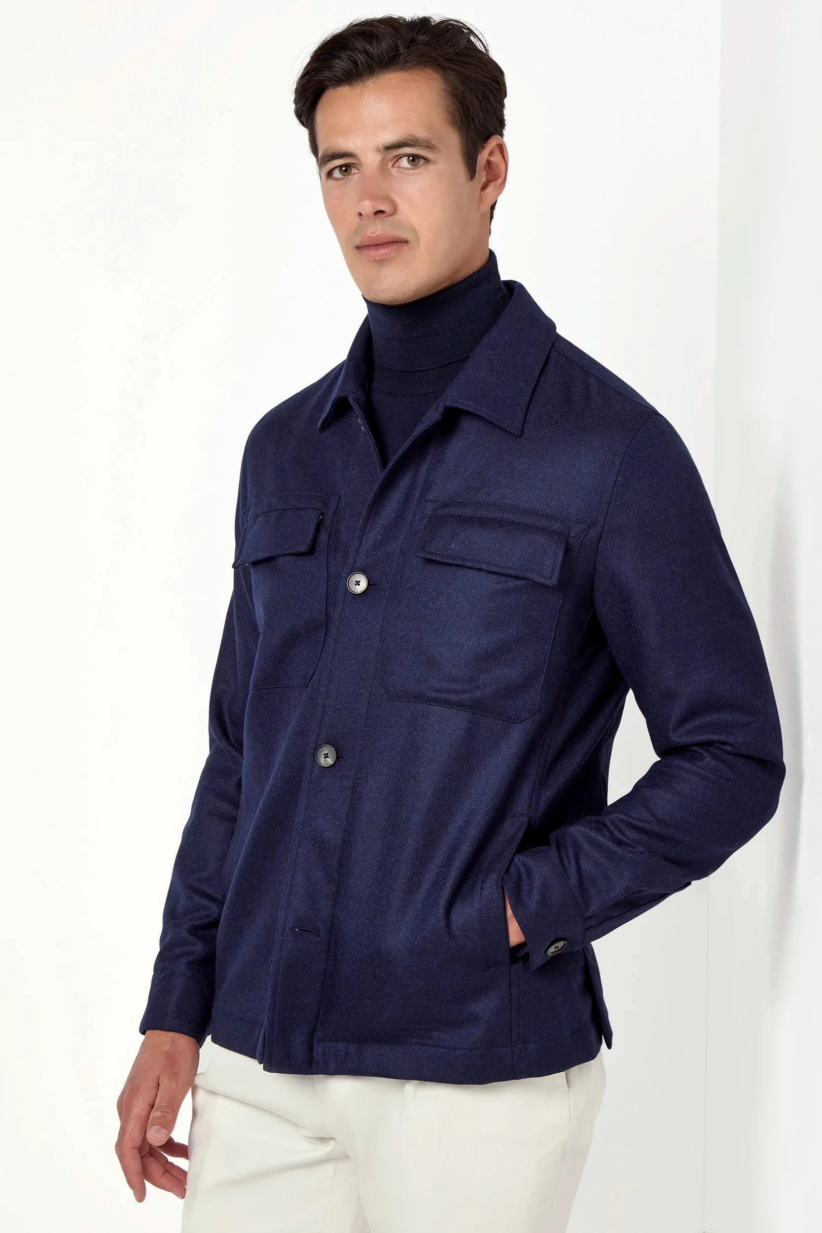 Blue wool and cashmere shirt jacket  - Made in Italy