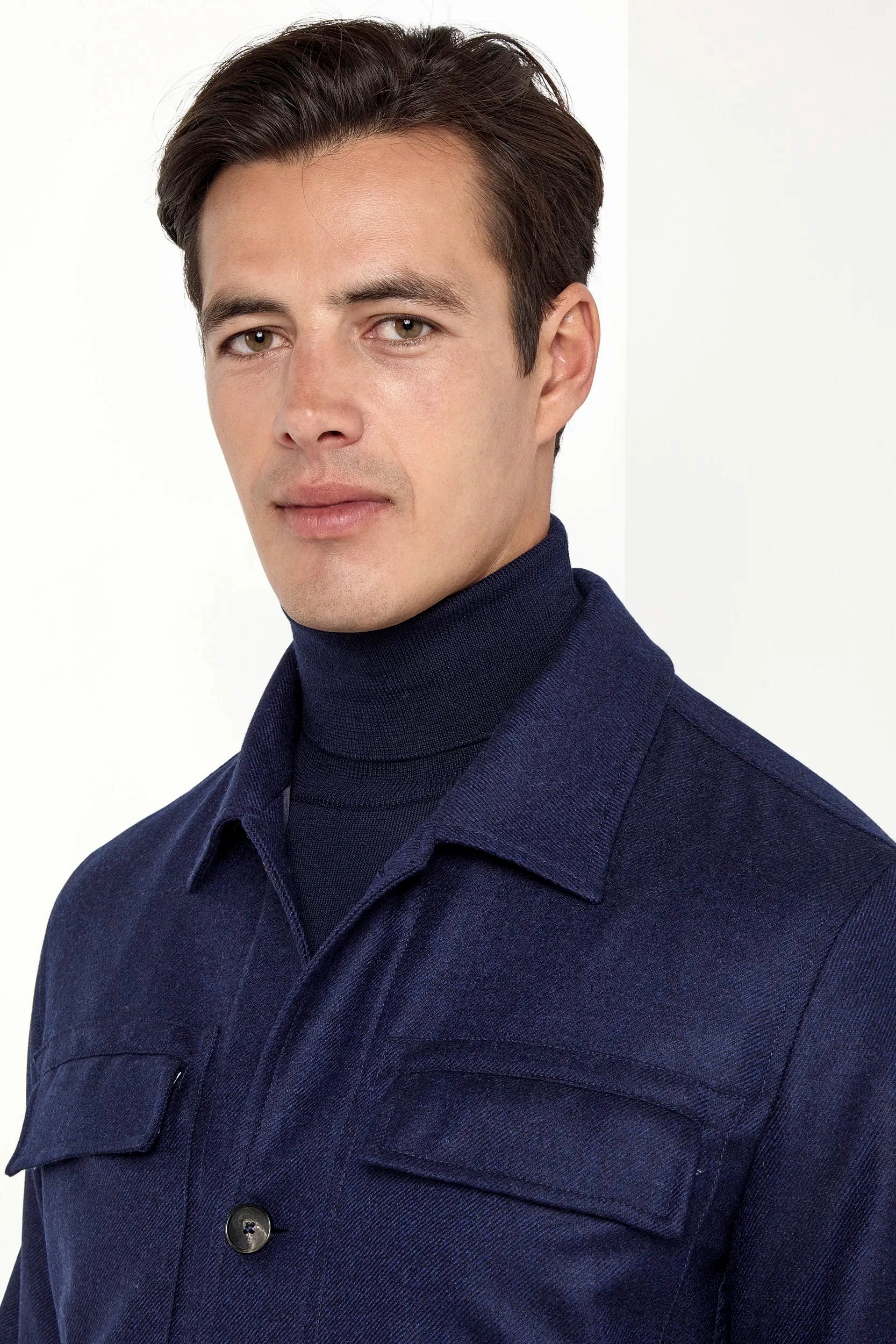 Blue wool and cashmere shirt jacket  - Made in Italy
