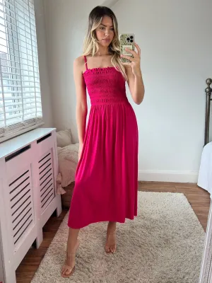 Bodycon Style Betty Jersey Shirred Midi Dress / Pink Betty Jersey Shirred Midi Dress / Pink Tiered-Skirt Summer Wardrobe