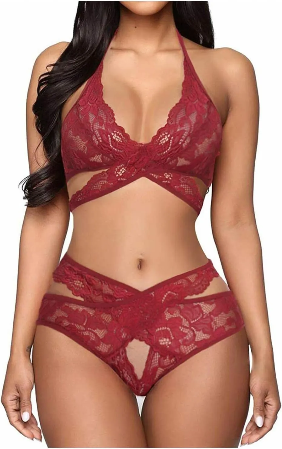 Bodysuit for Women Sexy Lingerie Sets for Women Naughty 3 Piece Lace Bralette, Mini Skirt with G-String Teddy Lingerie Babydoll Set erteg1