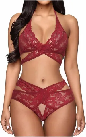 Bodysuit for Women Sexy Lingerie Sets for Women Naughty 3 Piece Lace Bralette, Mini Skirt with G-String Teddy Lingerie Babydoll Set erteg1