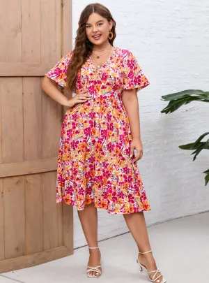 Bohemian Floral Print Plus Size Dress